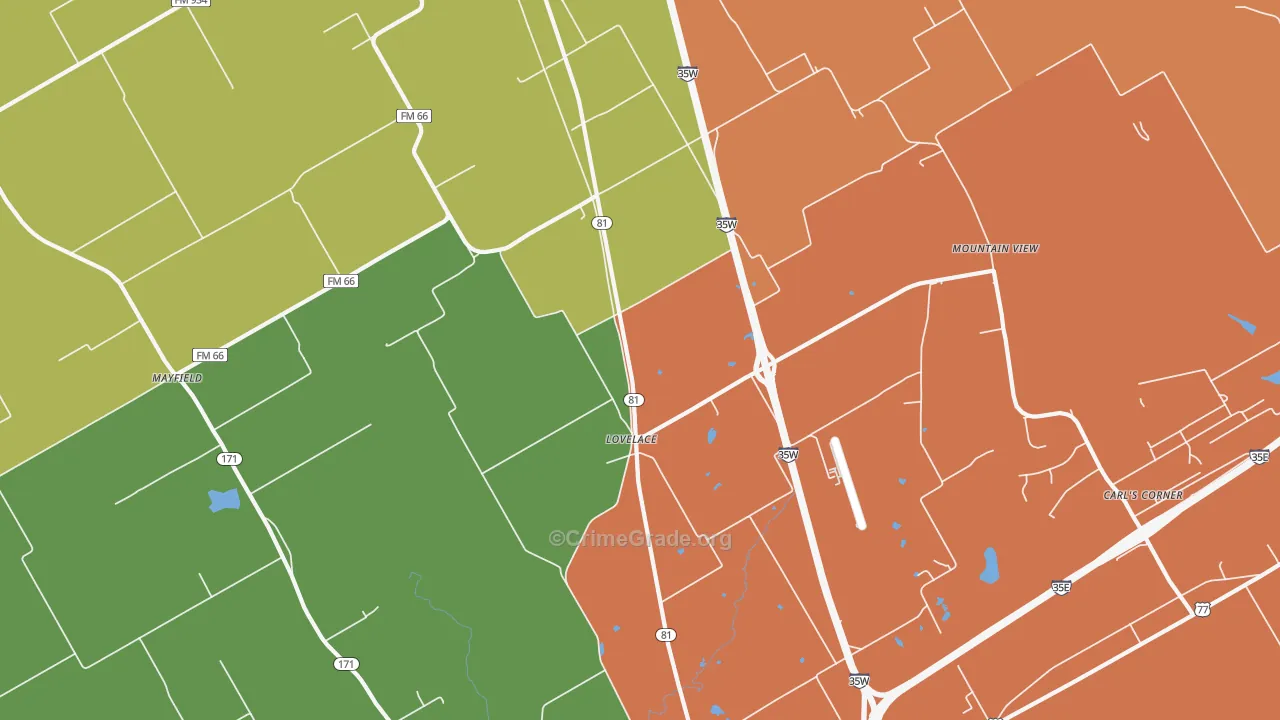 Lovelace, TX Map of Drug-Related Crime Rates