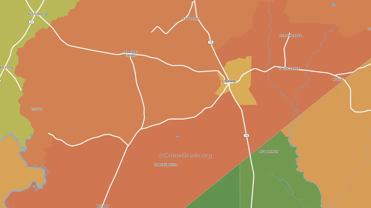 Lovelady, TX Map of Drug-Related Crime Rates