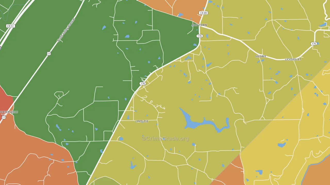 Loveless, AL Map of Drug-Related Crime Rates