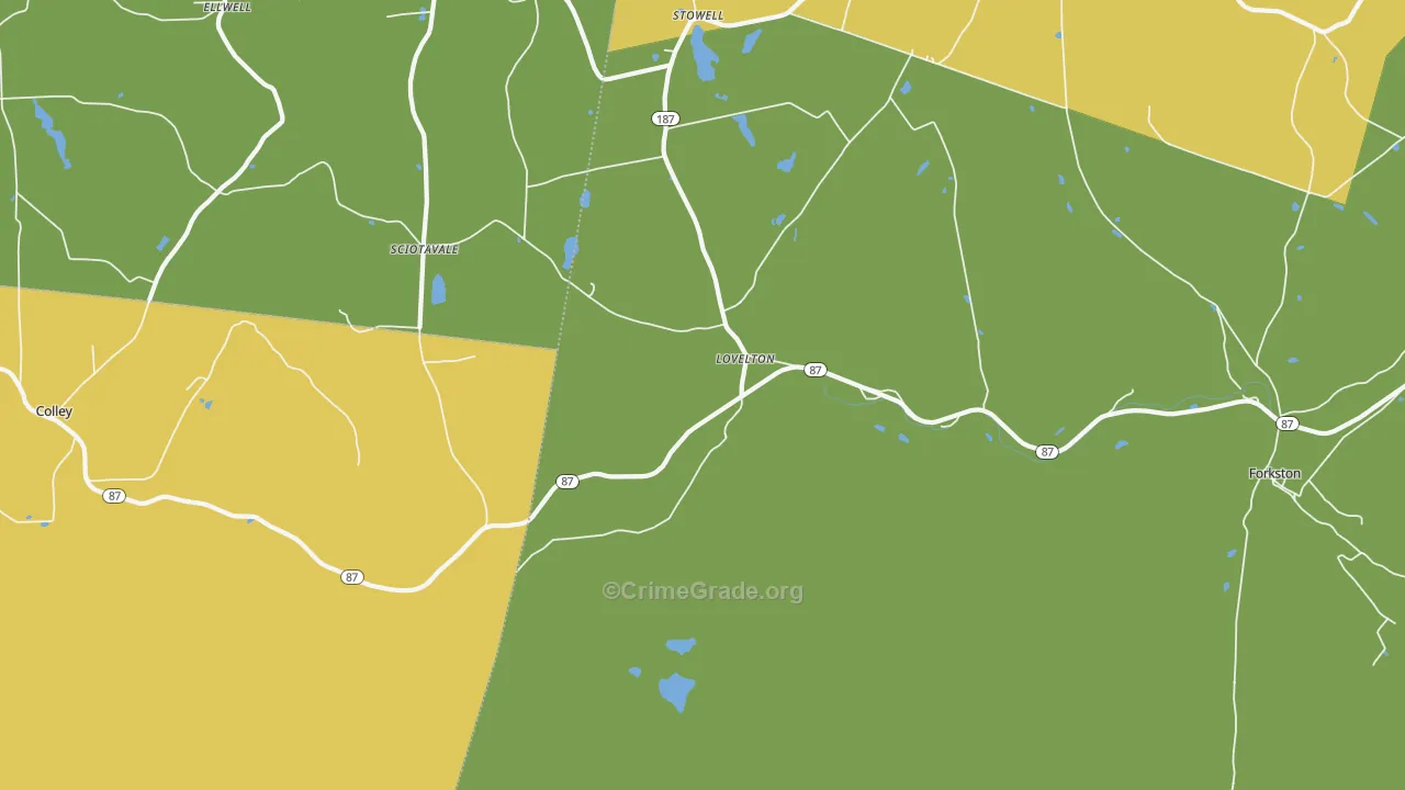 Lovelton, PA Map of Drug-Related Crime Rates