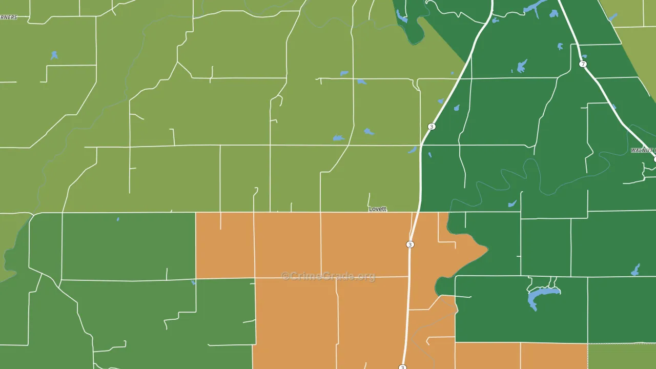 Lovett, IN Map of Drug-Related Crime Rates
