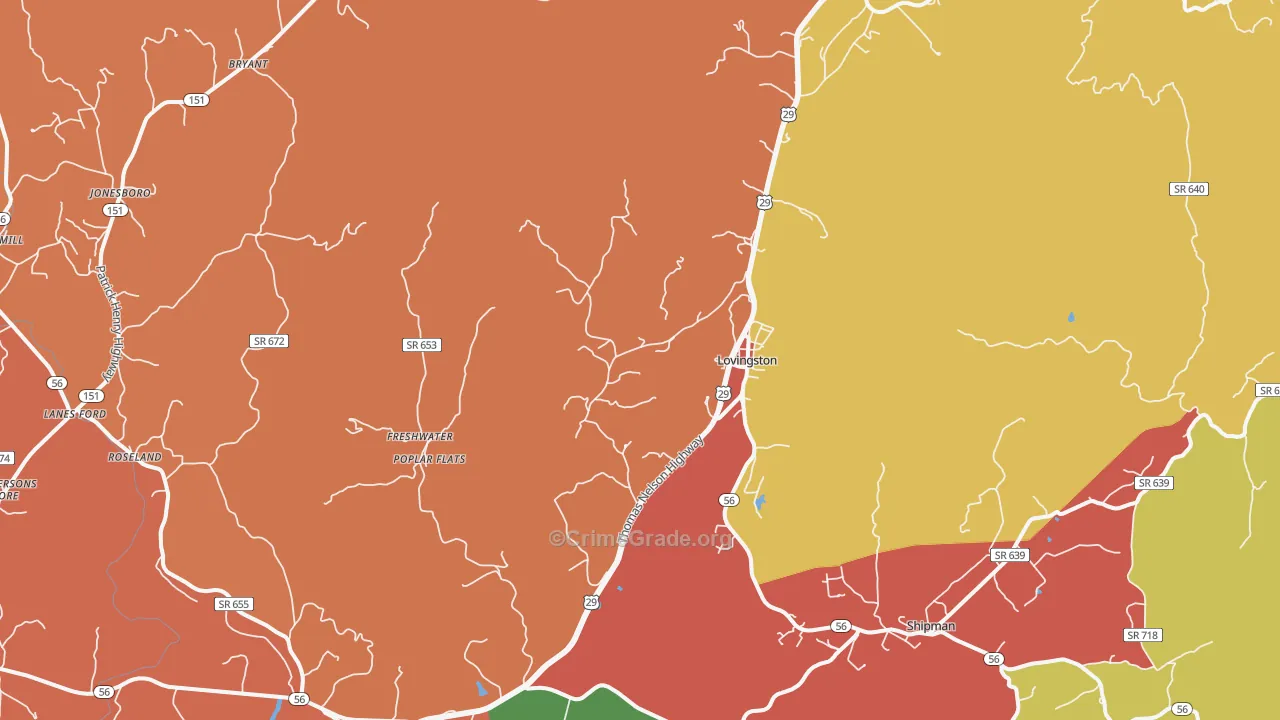 Lovingston, VA Map of Drug-Related Crime Rates