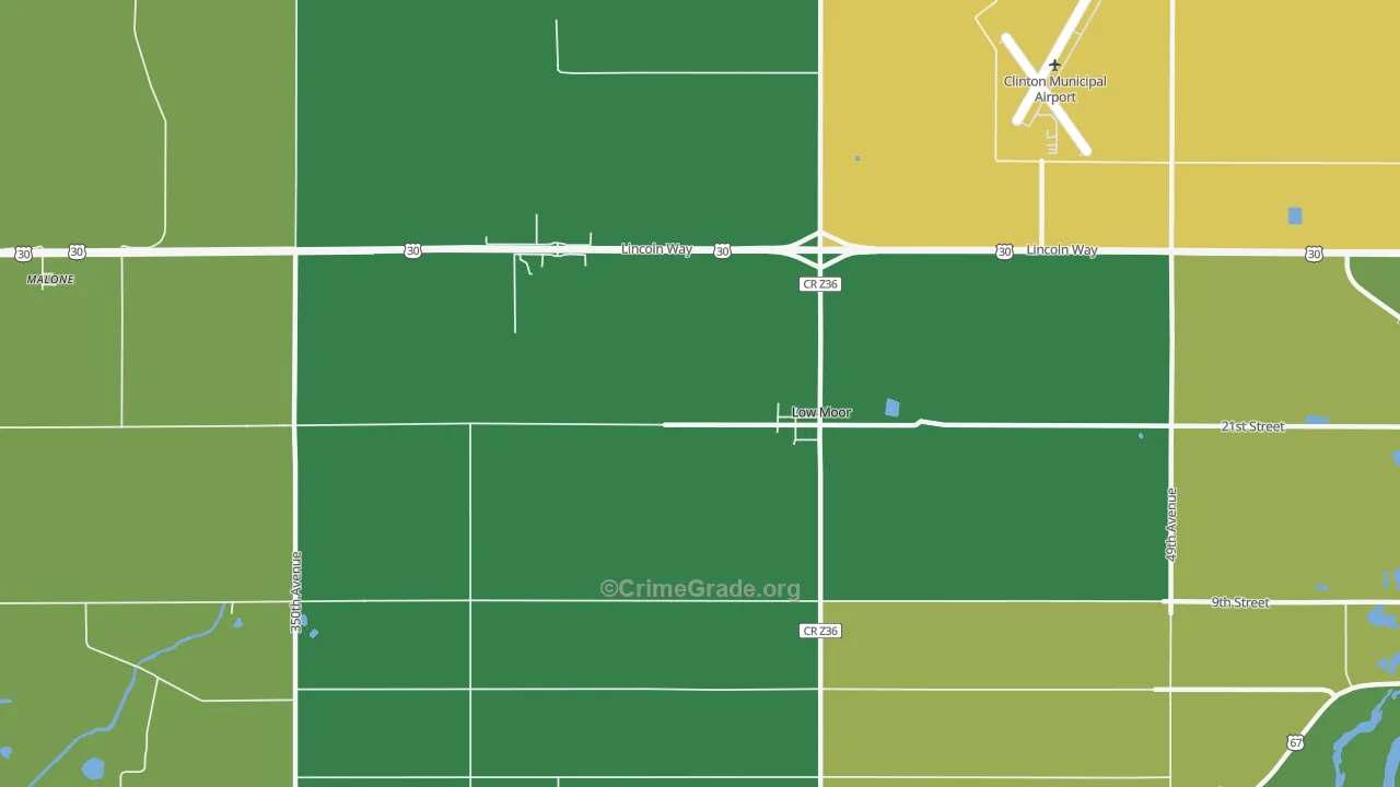Low Moor, IA Map of Drug-Related Crime Rates