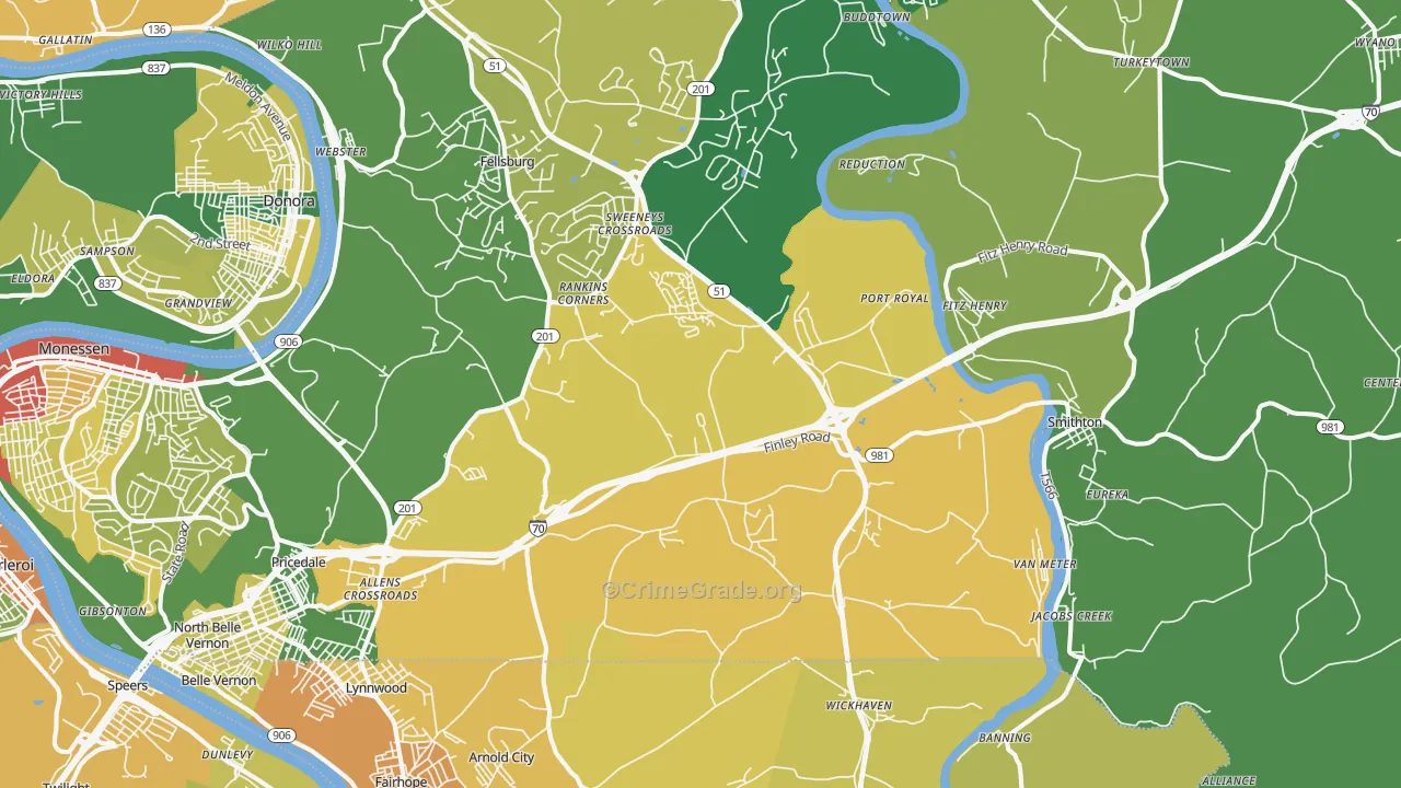 Lowber, PA Map of Drug-Related Crime Rates