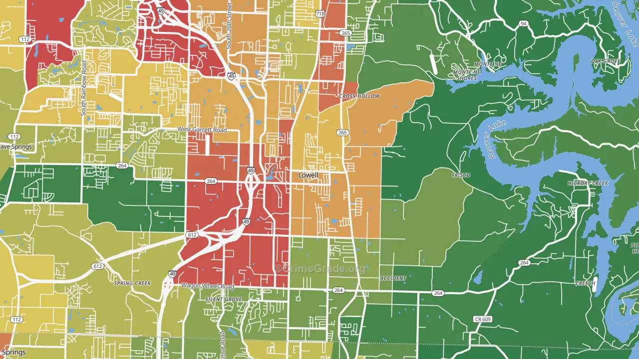 Lowell, AR Map of Drug-Related Crime Rates