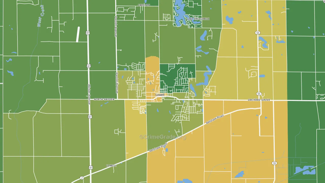 Lowell, IN Map of Drug-Related Crime Rates