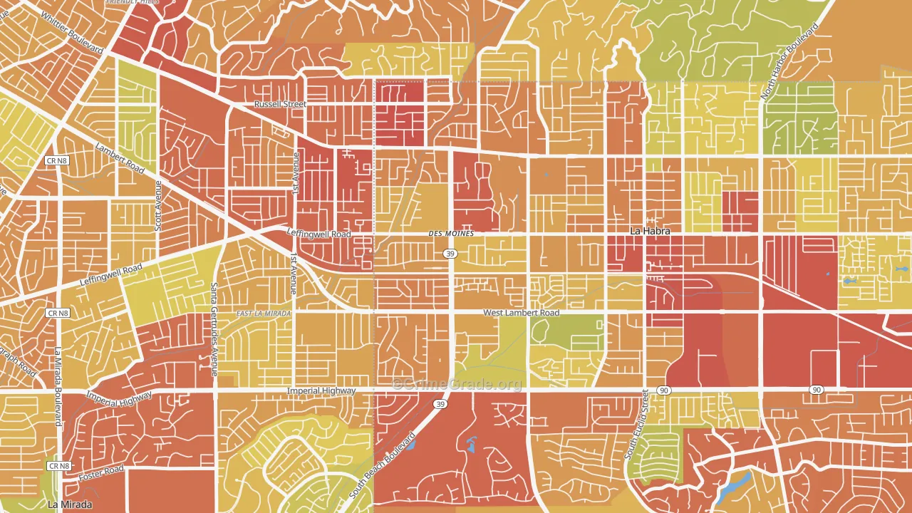 Lowell, La Habra, CA Map of Drug-Related Crime Rates