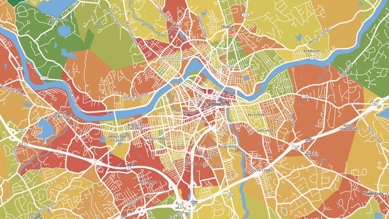 Lowell, MA Map of Drug-Related Crime Rates
