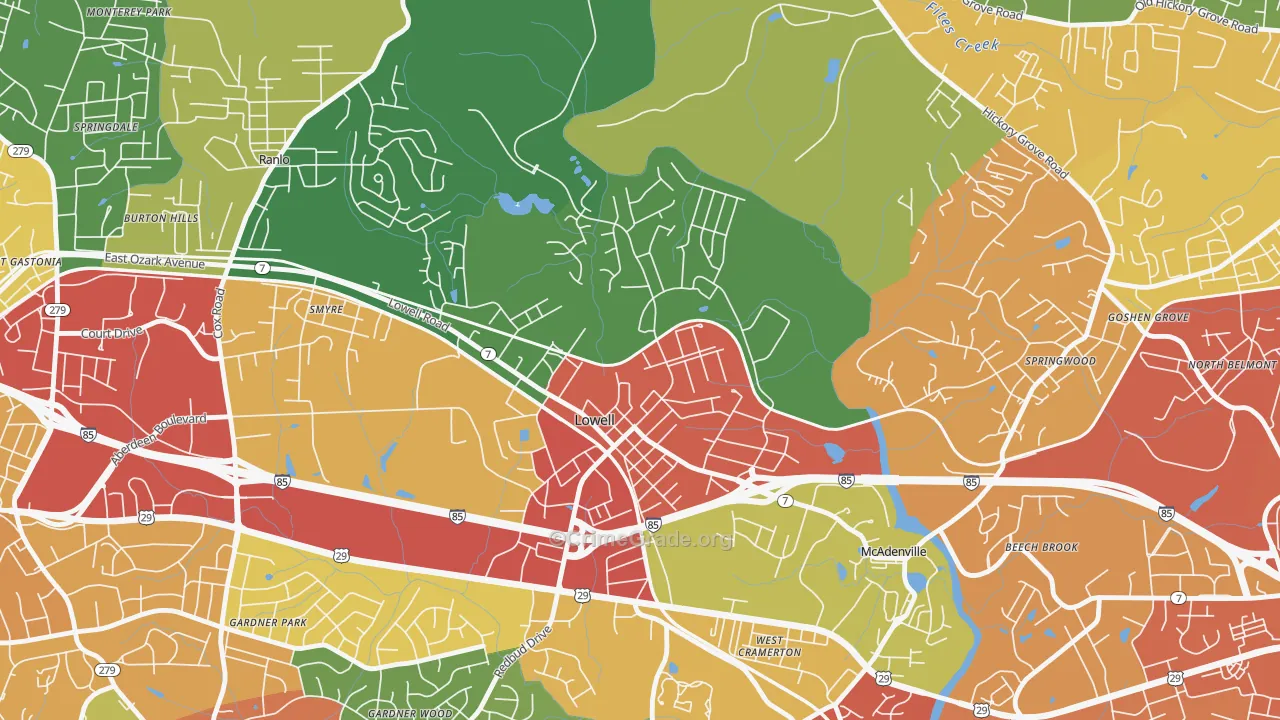 Lowell, NC Map of Drug-Related Crime Rates