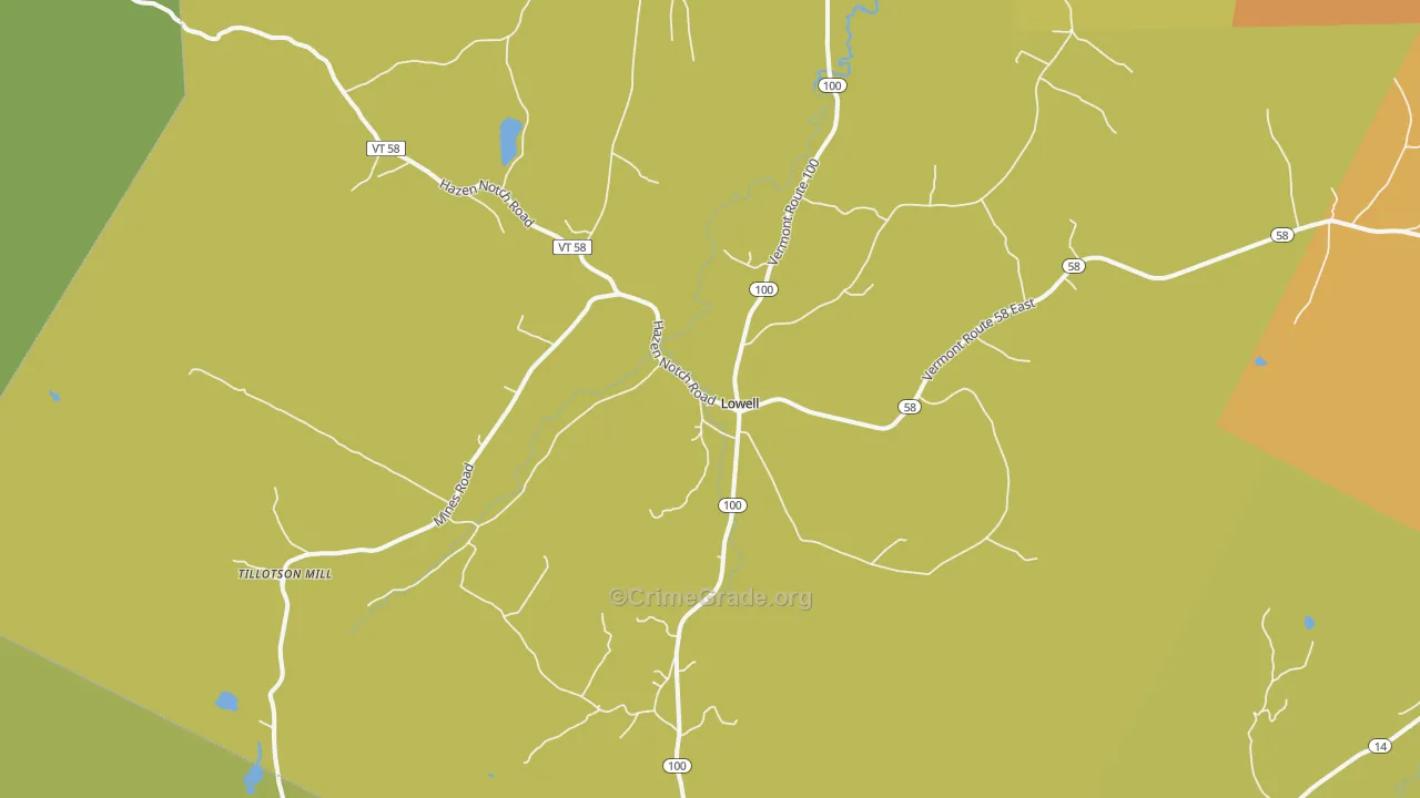 Lowell, VT Map of Drug-Related Crime Rates