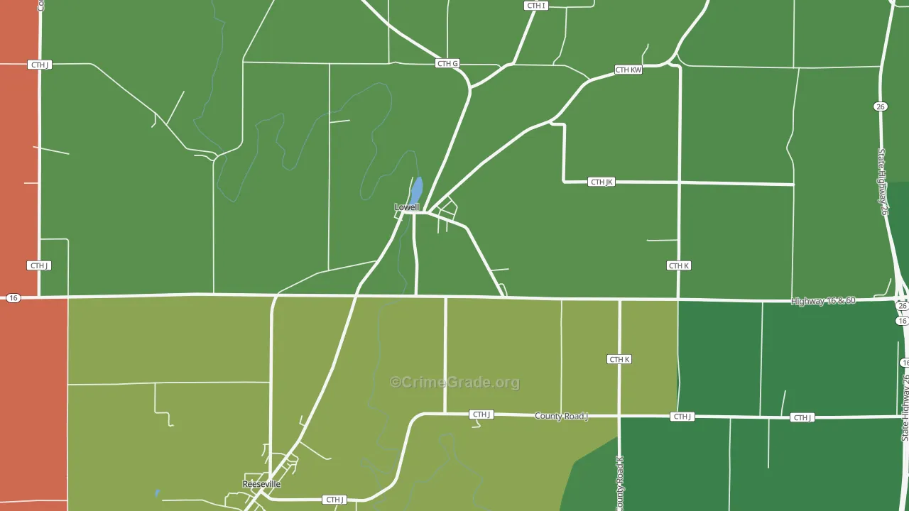 Lowell, WI Map of Drug-Related Crime Rates