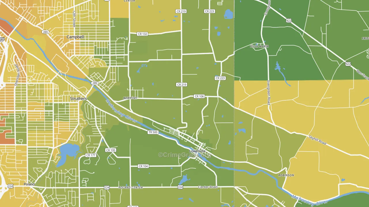 Lowellville, OH Map of Drug-Related Crime Rates