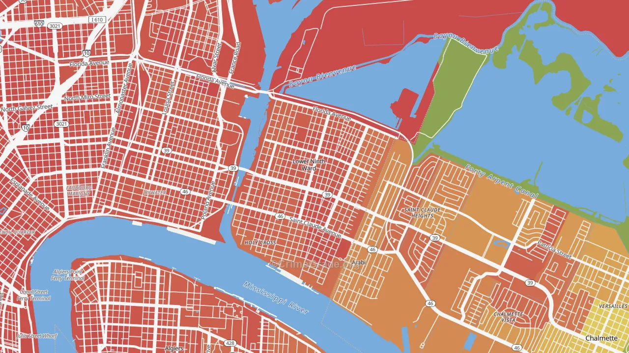 Lower 9th Ward, New Orleans, LA Map of Drug-Related Crime Rates