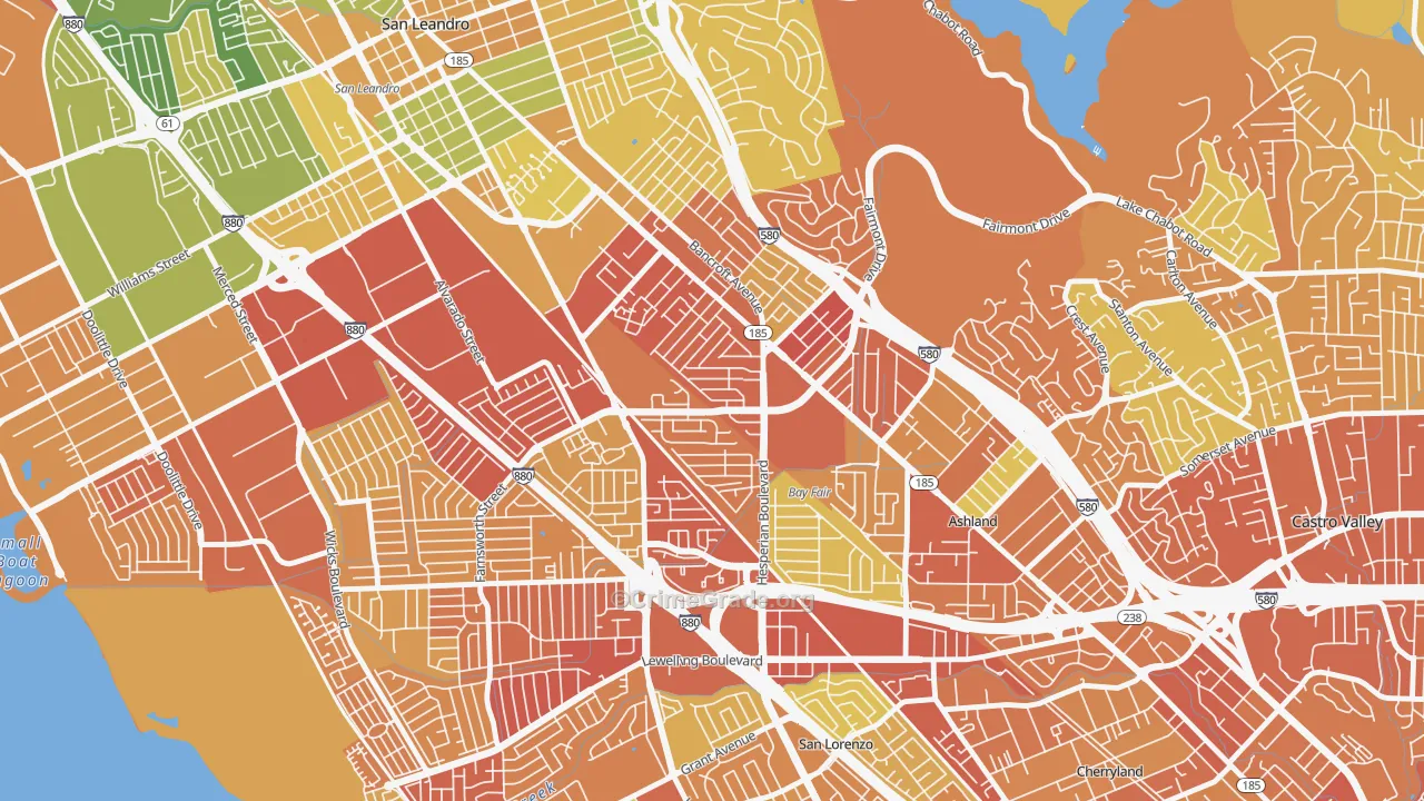 Lower Bal, San Leandro, CA Map of Drug-Related Crime Rates
