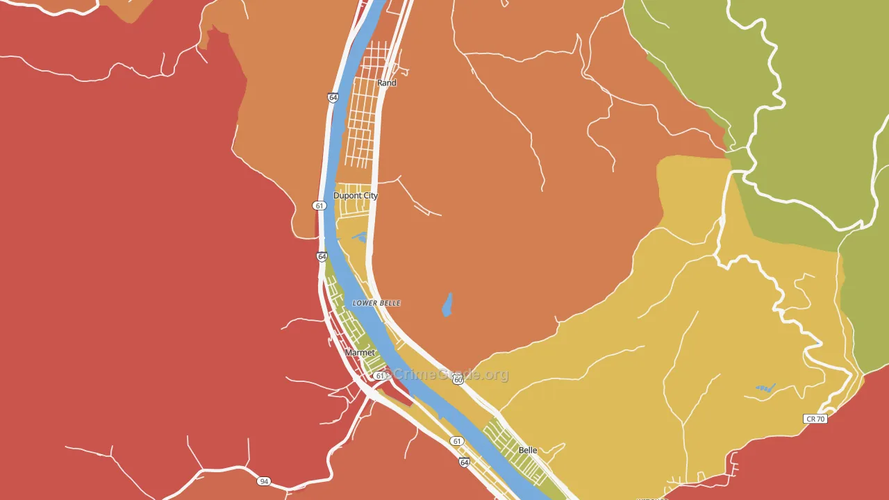 Lower Belle, WV Map of Drug-Related Crime Rates