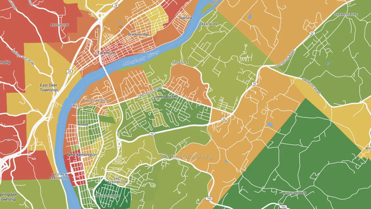 Lower Burrell, PA Map of Drug-Related Crime Rates