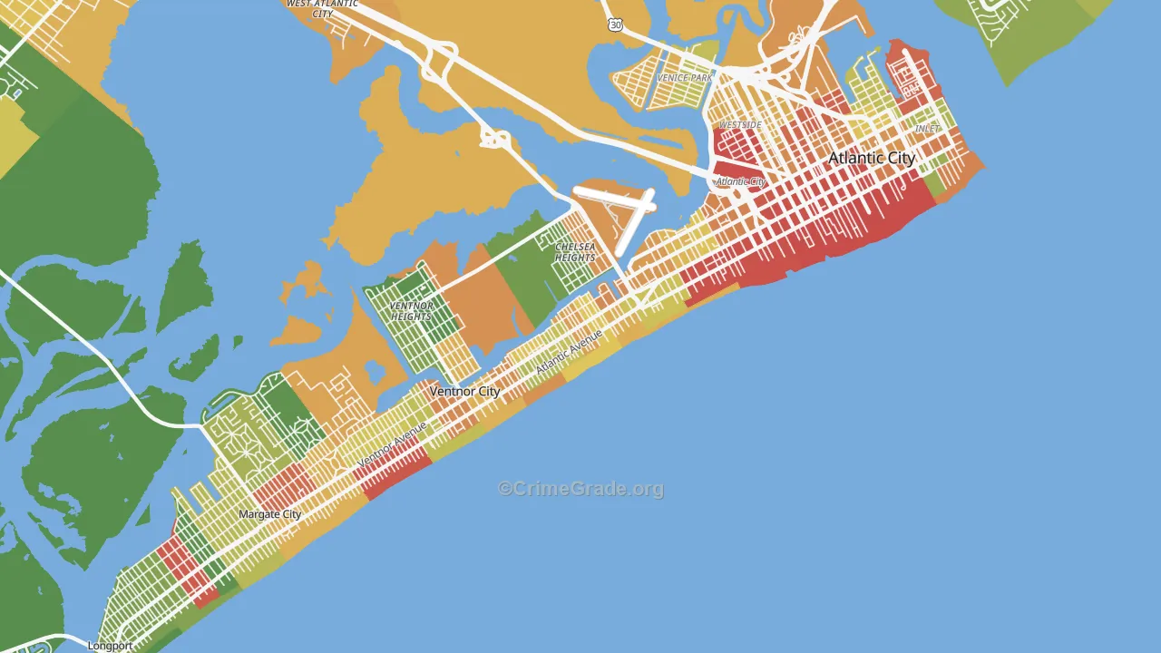 Lower Chelsea, Atlantic City, NJ Map of Drug-Related Crime Rates