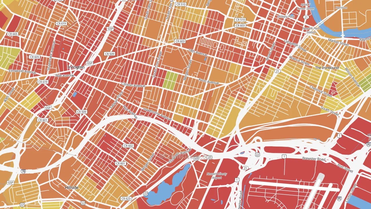 Lower Clinton Hill, Newark, NJ Map of Drug-Related Crime Rates