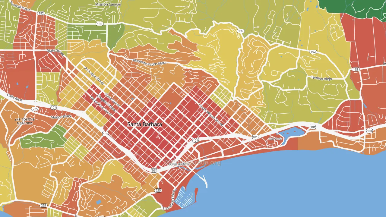 Lower East, Santa Barbara, CA Map of Drug-Related Crime Rates