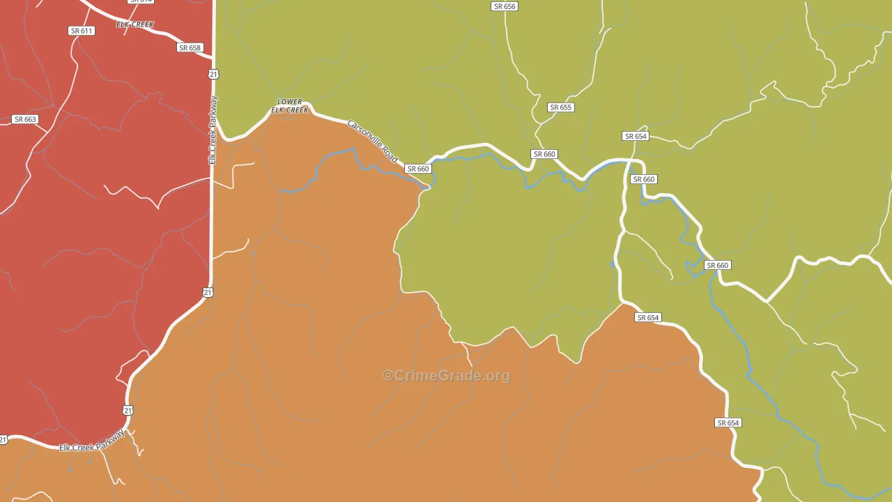 Lower Elk Creek, VA Map of Drug-Related Crime Rates