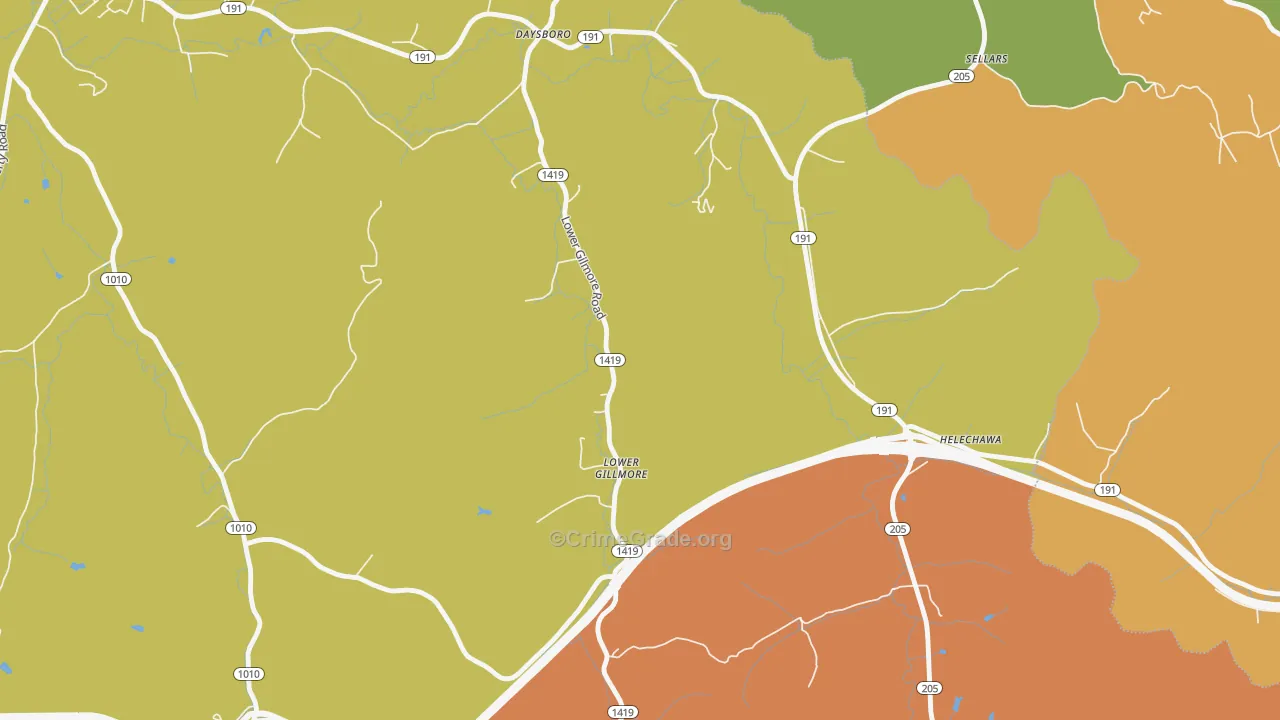 Lower Gillmore, KY Map of Drug-Related Crime Rates