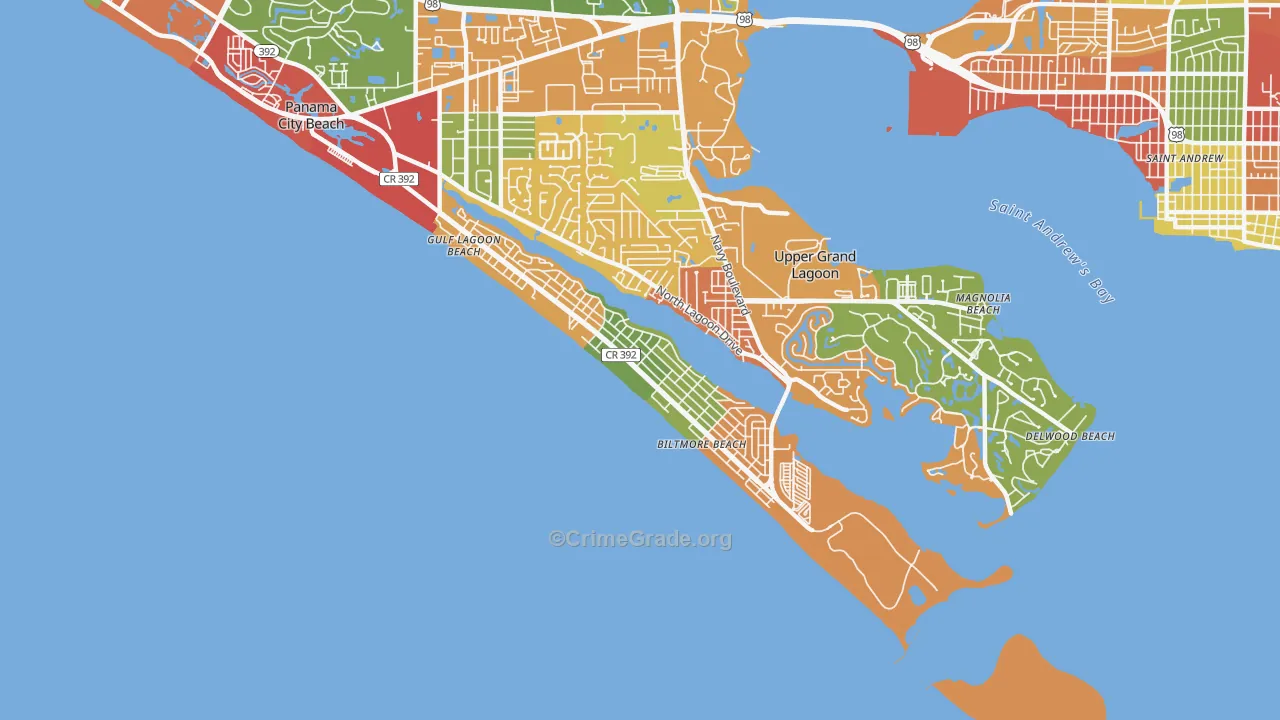Lower Grand Lagoon, FL Map of Drug-Related Crime Rates