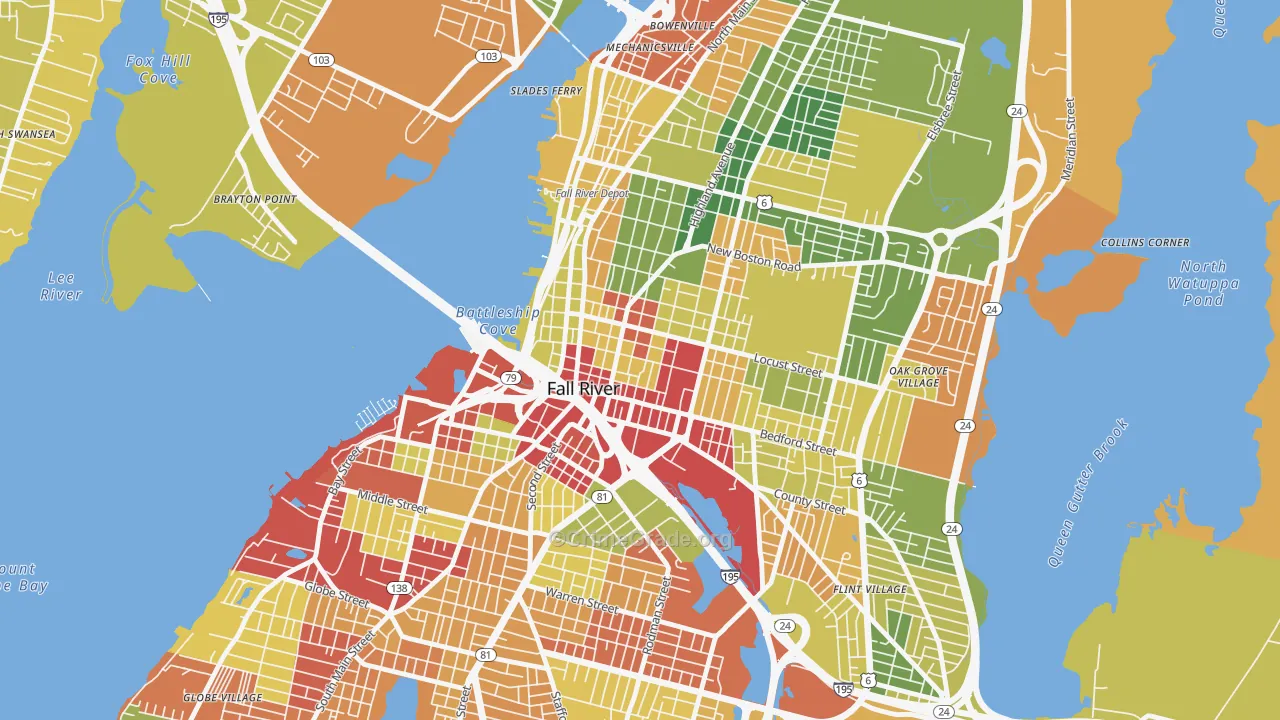 Lower Highlands, Fall River, MA Map of Drug-Related Crime Rates