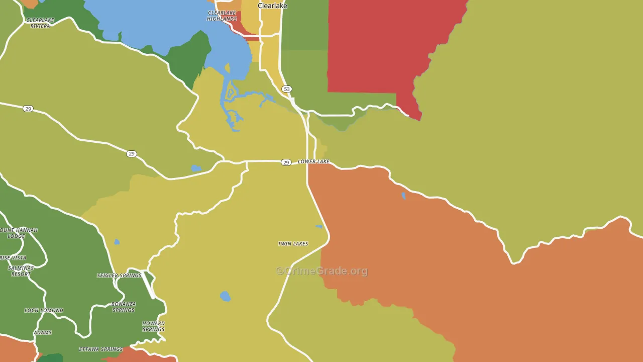 Lower Lake, CA Map of Drug-Related Crime Rates