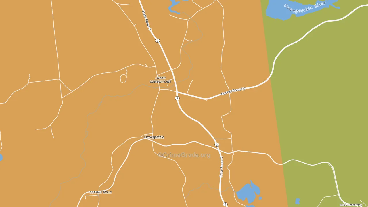 Lower Oswegatchie, NY Map of Drug-Related Crime Rates
