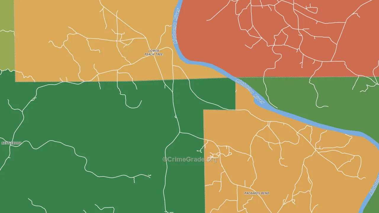 Lower Peach Tree, AL Map of Drug-Related Crime Rates