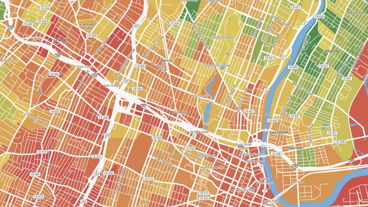 Lower Roseville, Newark, NJ Map of Drug-Related Crime Rates