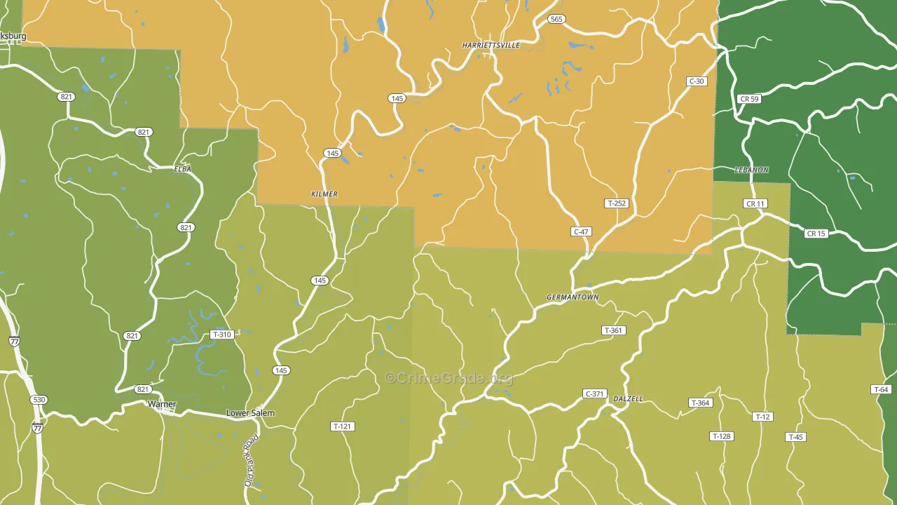 Lower Salem, OH Map of Drug-Related Crime Rates