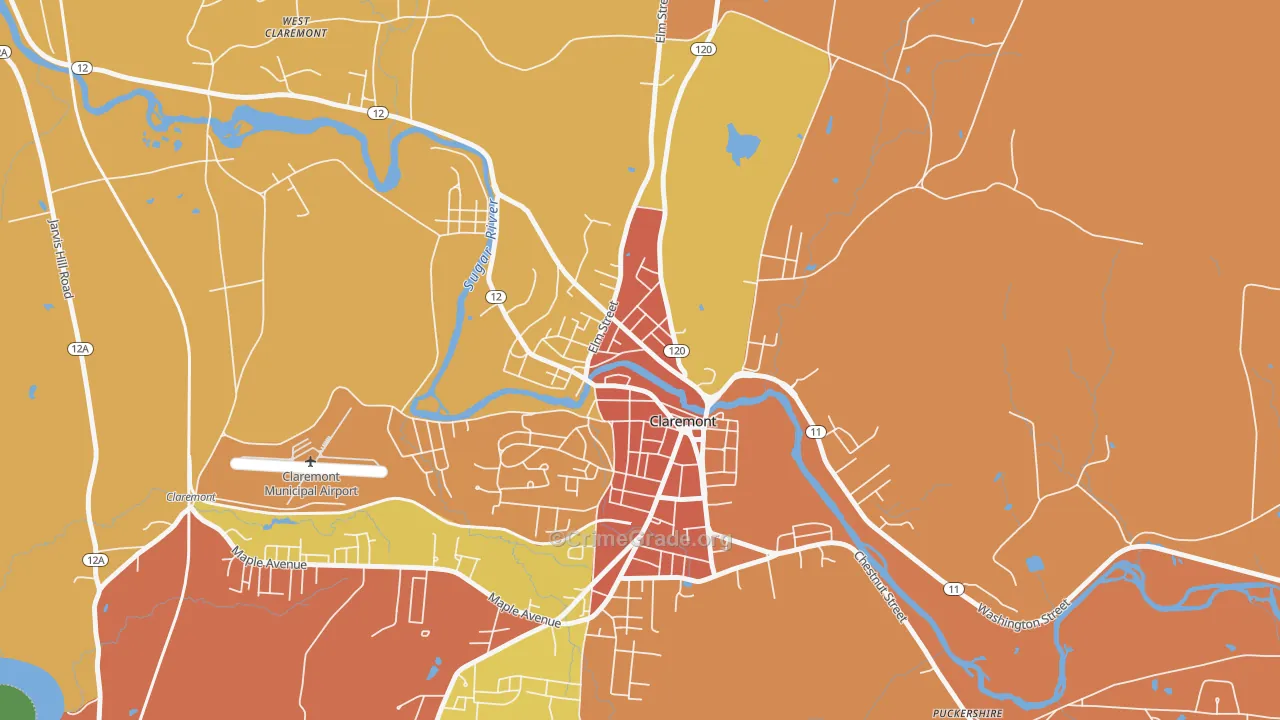 Lower Village District, Claremont, NH Map of Drug-Related Crime Rates