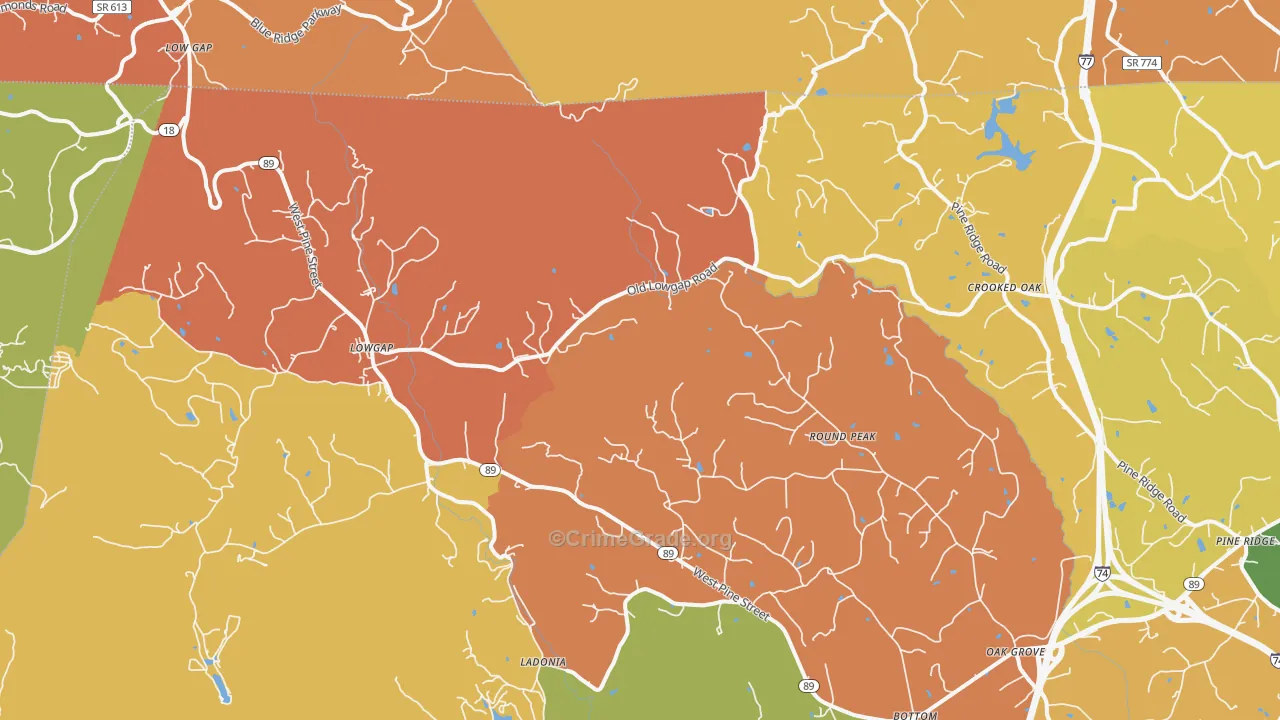 Lowgap, NC Map of Drug-Related Crime Rates