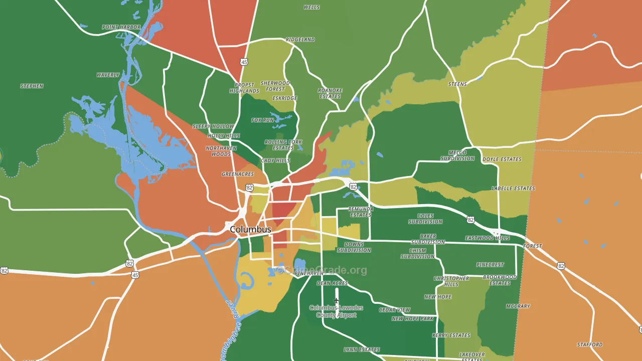 Lowndes County, MS Map of Drug-Related Crime Rates
