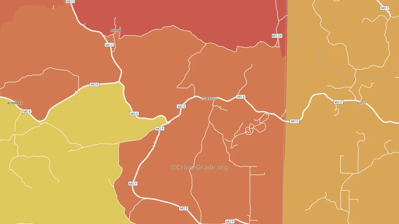 Lowndes, MO Map of Drug-Related Crime Rates