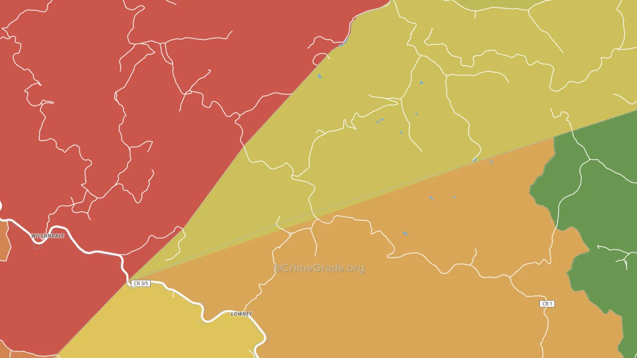 Lowney, WV Map of Drug-Related Crime Rates