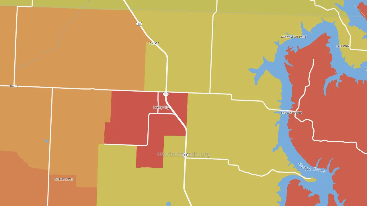 Lowry City, MO Map of Drug-Related Crime Rates