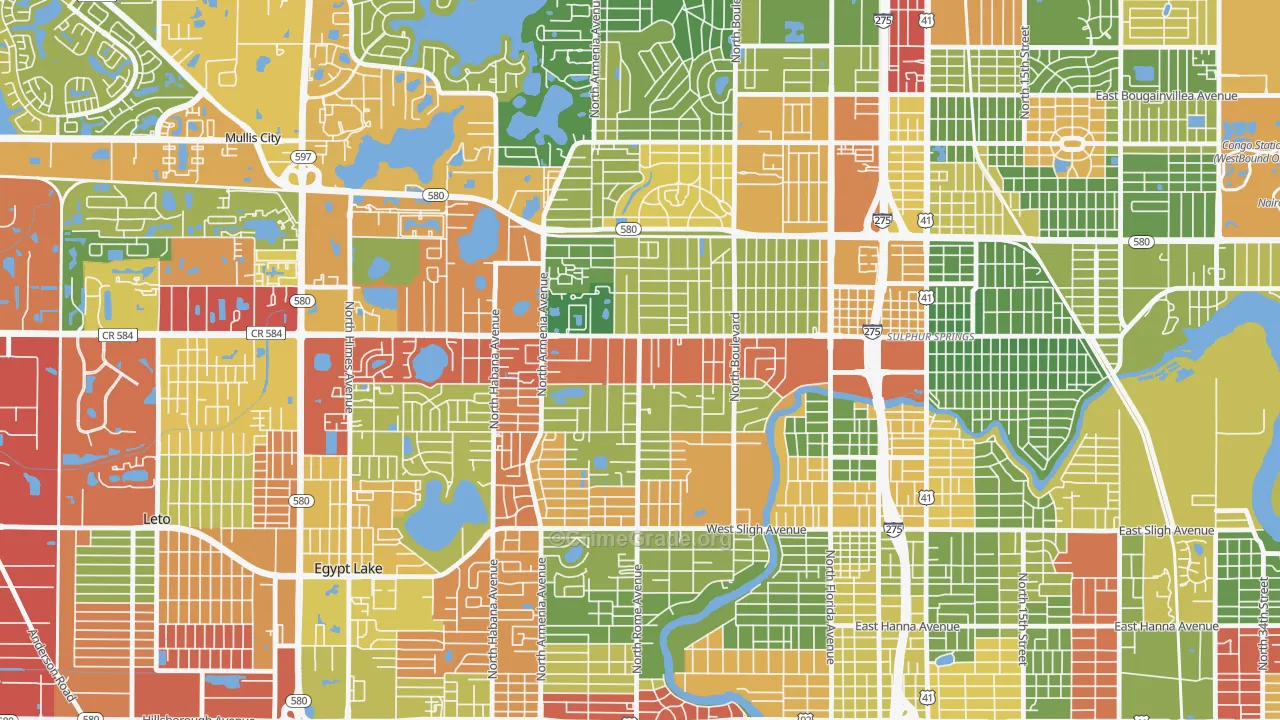 Lowry Park Central, Tampa, FL Map of Drug-Related Crime Rates