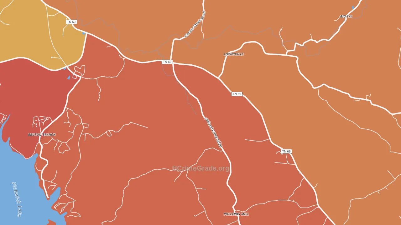 Lowryville, TN Map of Drug-Related Crime Rates