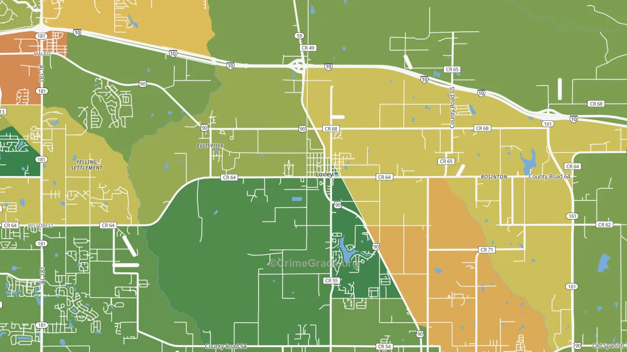 Loxley, AL Map of Drug-Related Crime Rates