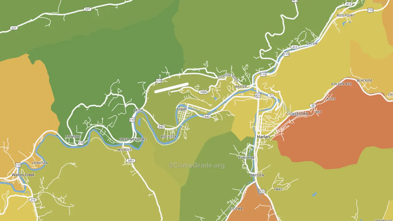 Loyall, KY Map of Drug-Related Crime Rates
