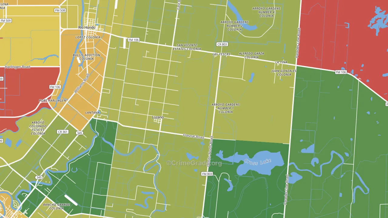 Lozano, TX Map of Drug-Related Crime Rates