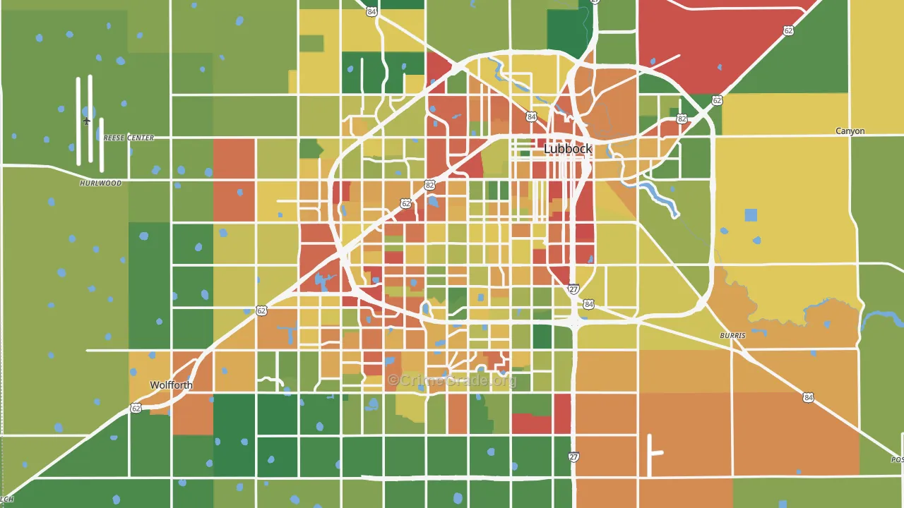 Lubbock County, TX Map of Drug-Related Crime Rates