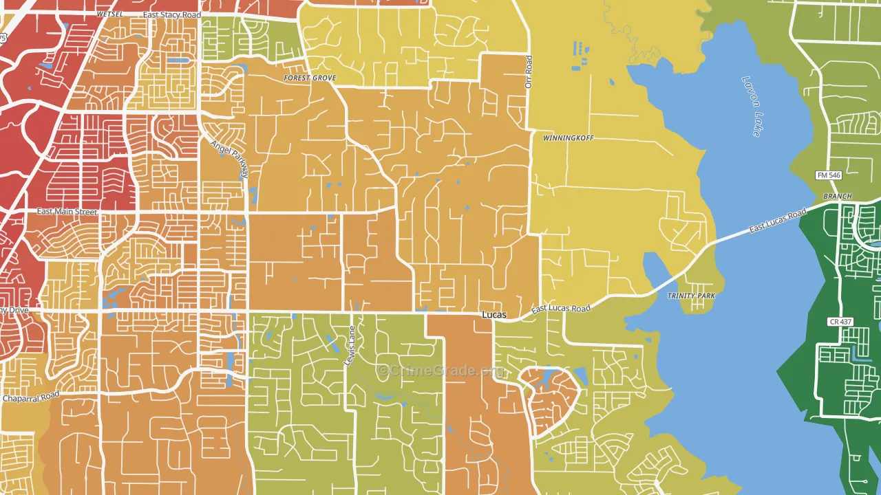Lucas, TX Map of Drug-Related Crime Rates