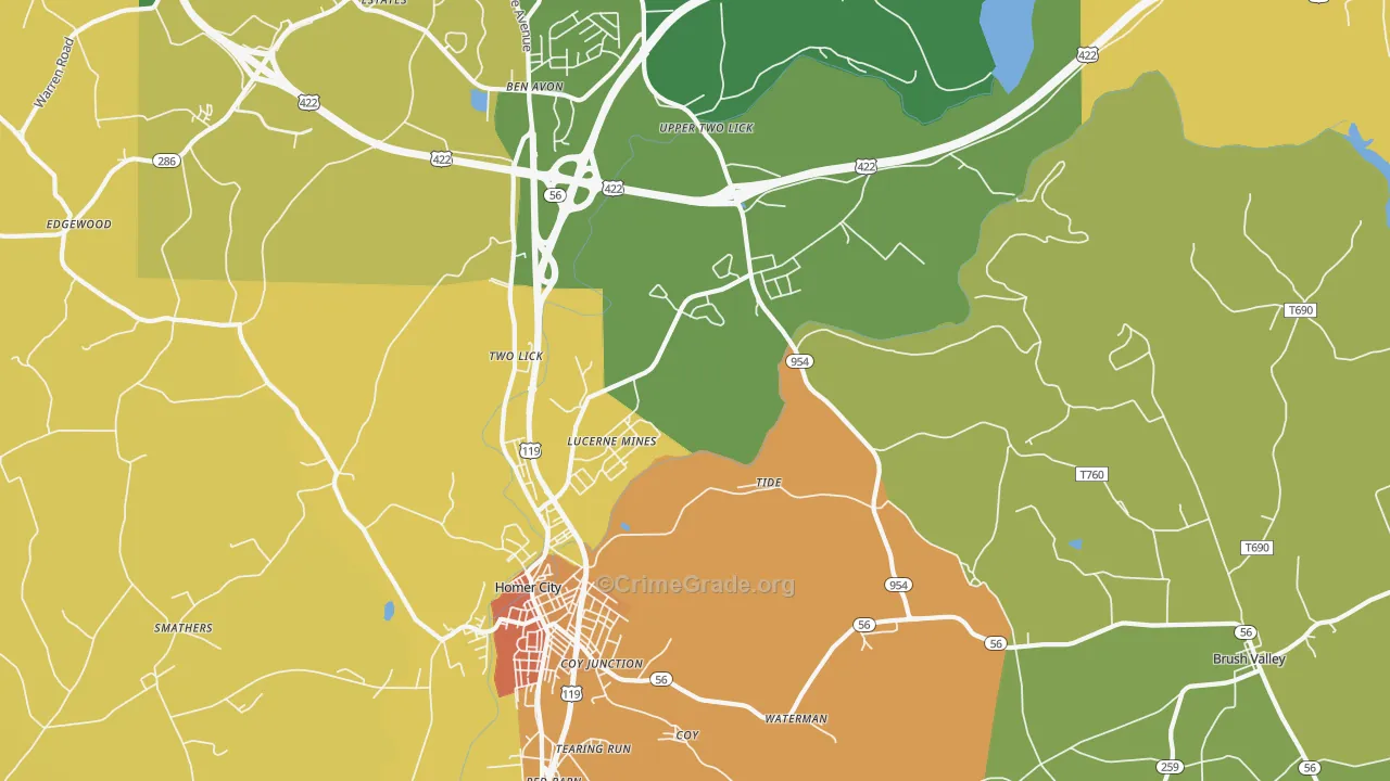 Lucerne Mines, PA Map of Drug-Related Crime Rates
