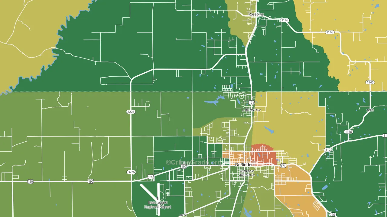 Ludington, LA Map of Drug-Related Crime Rates