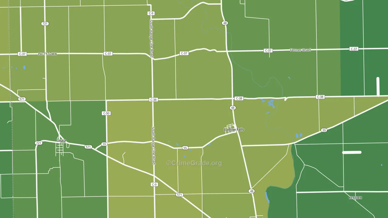 Ludlow Falls, OH Map of Drug-Related Crime Rates