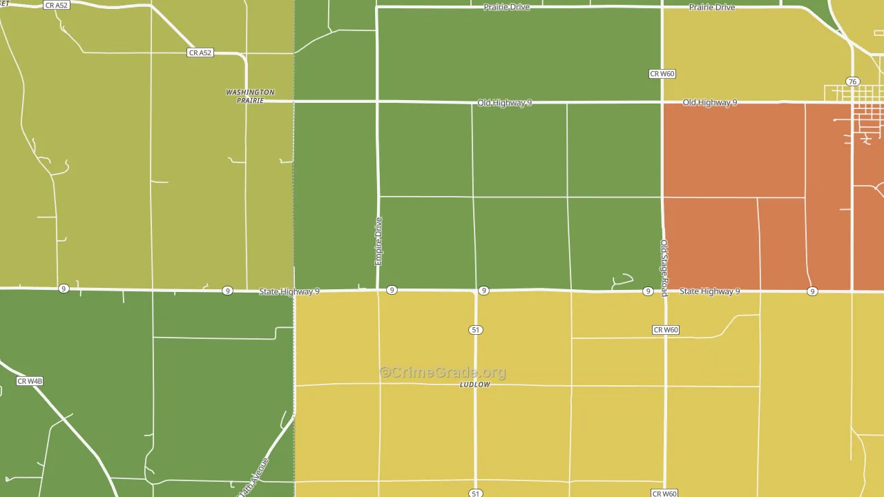 Ludlow, IA Map of Drug-Related Crime Rates