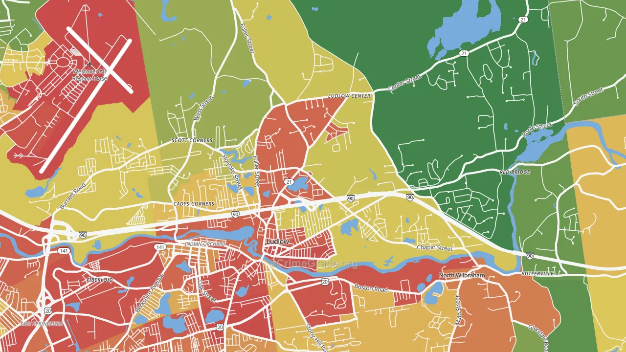 Ludlow, MA Map of Drug-Related Crime Rates